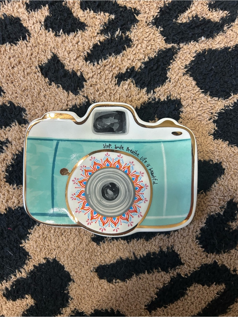 natural life brand ring tray, turquoise decorative camera shaped trinket dish